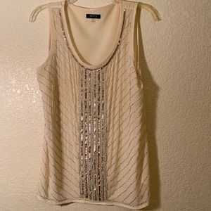 Verty Shear Cream Tank Top w/ Beaded Pattern